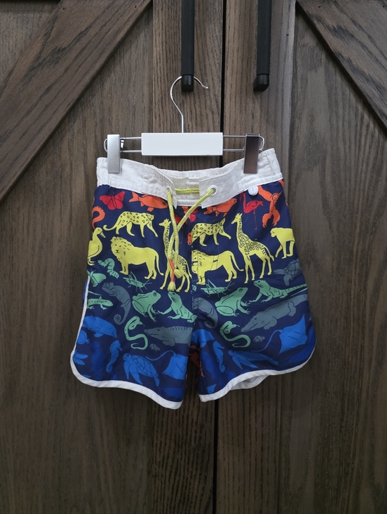 Mini Boden Other - Mini Boden Navy Swim Trunks with Multicolor Animal Print